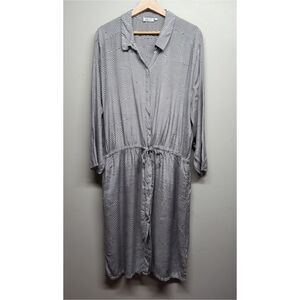 Masai Midi Shirt Dress Women Size L White Gray Stripes Long Sleeve Modest Casual